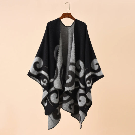Ethnic Bohemian Geometric Shape Plus Size Imitation Cashmere Split Shawl Cloak Infinity Scarf