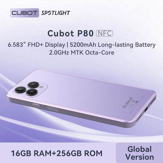 CUBOT P80 Smartphone Unlocked - 16GB RAM+512GB ROM Android 13 Cell Phone,6.58" FHD+ Display,5200mAh Battery, 48MP+24MP Camera,4G Dual SIM Phone with Headphone/Fingerprint Unlock/GPS(Light Blue)